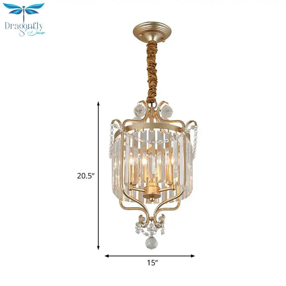 Gold 3 Lights Chandelier Lamp Simple Crystal Candle - Style Pendant Light Fixture For Living Room