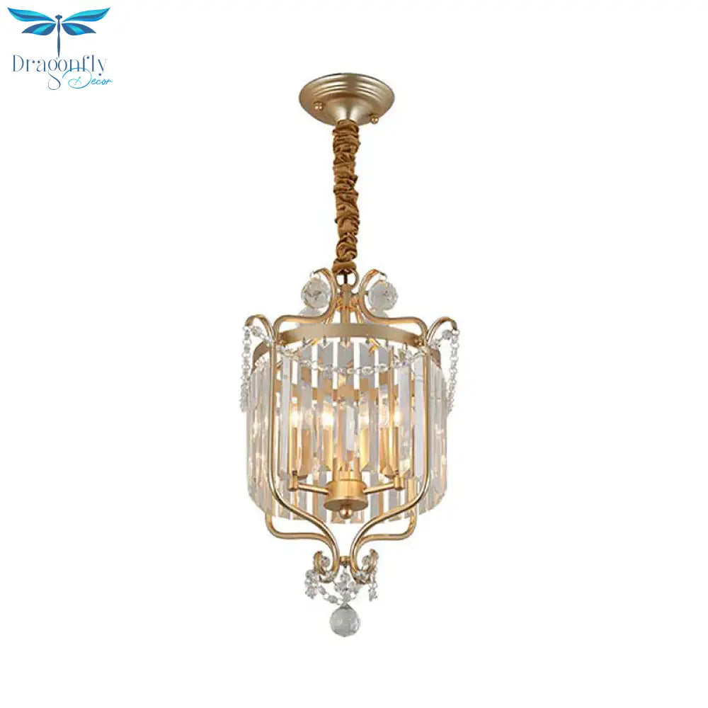 Gold 3 Lights Chandelier Lamp Simple Crystal Candle - Style Pendant Light Fixture For Living Room