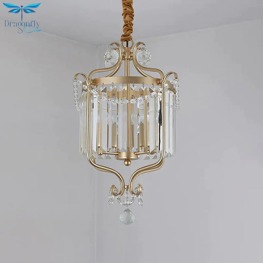 Gold 3 Lights Chandelier Lamp Simple Crystal Candle - Style Pendant Light Fixture For Living Room