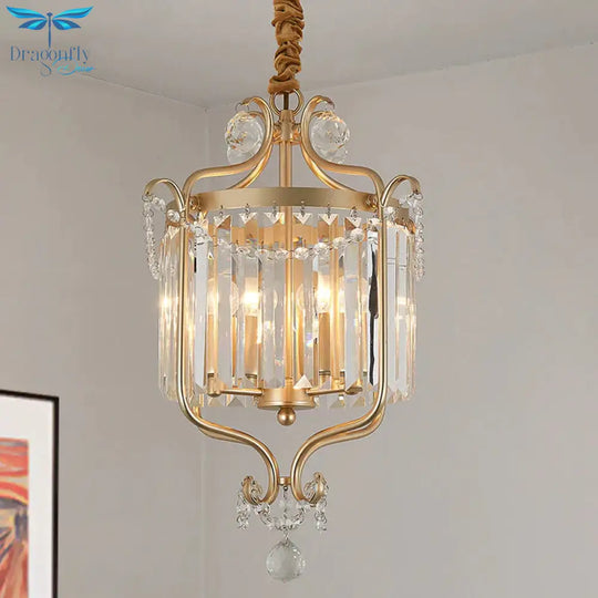 Gold 3 Lights Chandelier Lamp Simple Crystal Candle - Style Pendant Light Fixture For Living Room