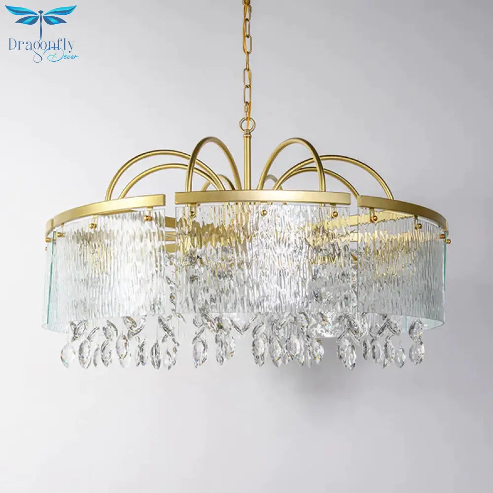 Gold 4/6/8 Lights Pendant Chandelier Simple Crystal Round Suspension Lighting Fixture In For Living