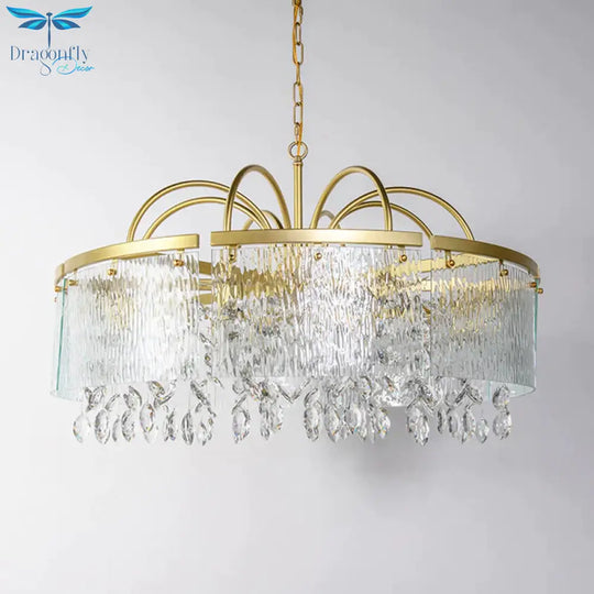 Gold 4/6/8 Lights Pendant Chandelier Simple Crystal Round Suspension Lighting Fixture In For Living