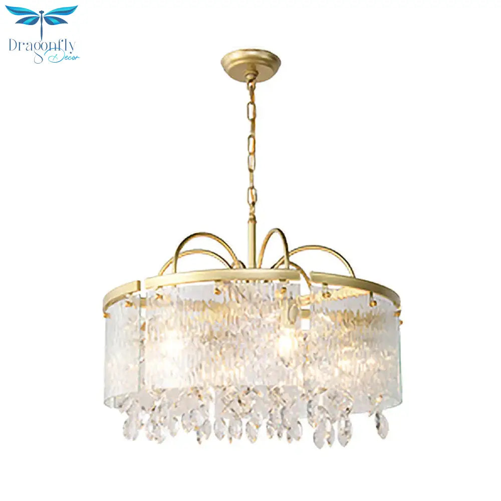 Gold 4/6/8 Lights Pendant Chandelier Simple Crystal Round Suspension Lighting Fixture In For Living