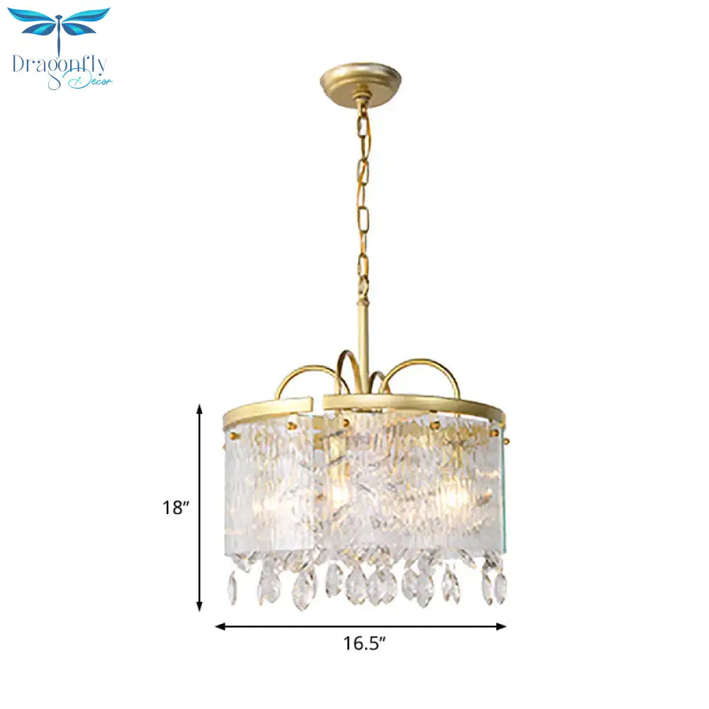 Gold 4/6/8 Lights Pendant Chandelier Simple Crystal Round Suspension Lighting Fixture In For Living