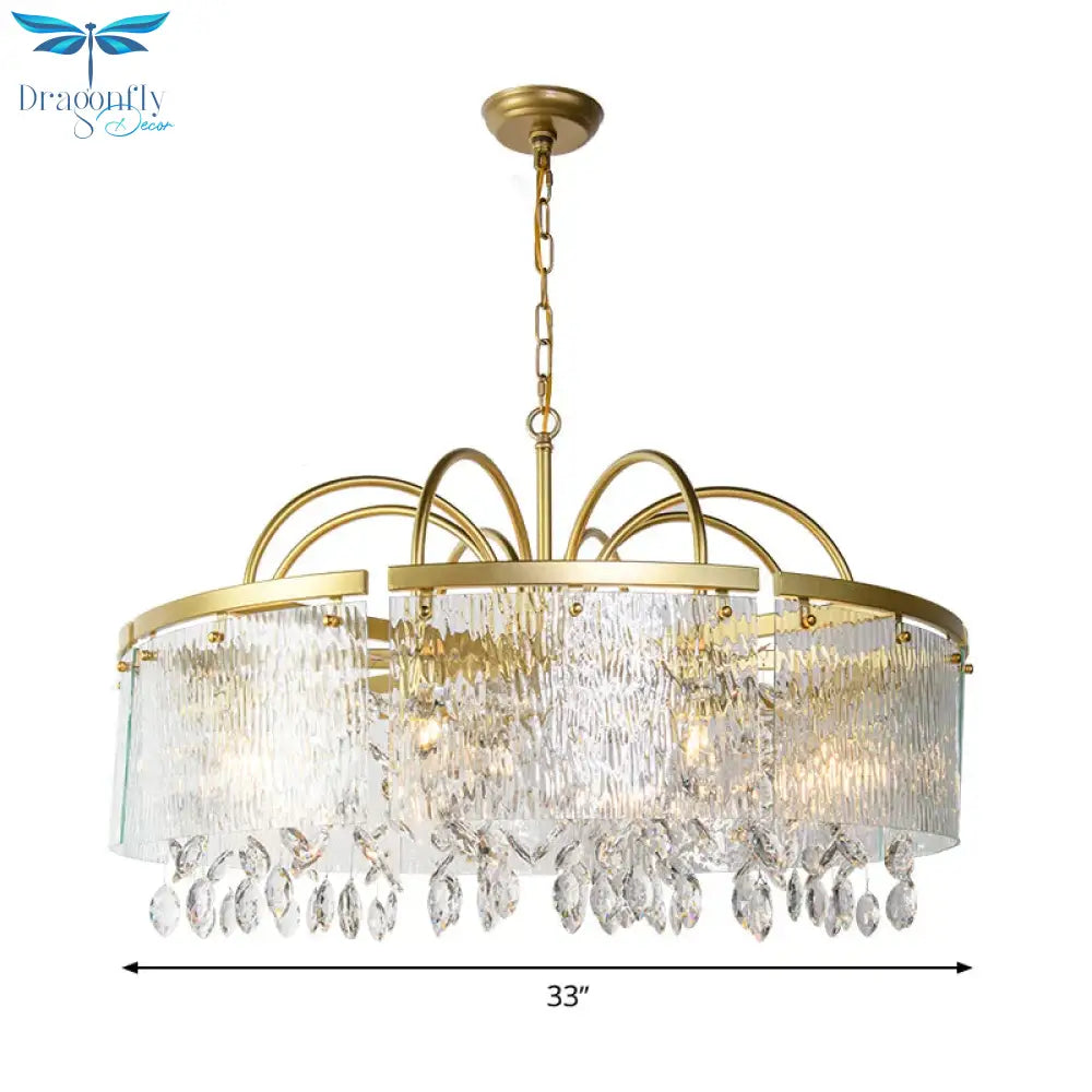 Gold 4/6/8 Lights Pendant Chandelier Simple Crystal Round Suspension Lighting Fixture In For Living