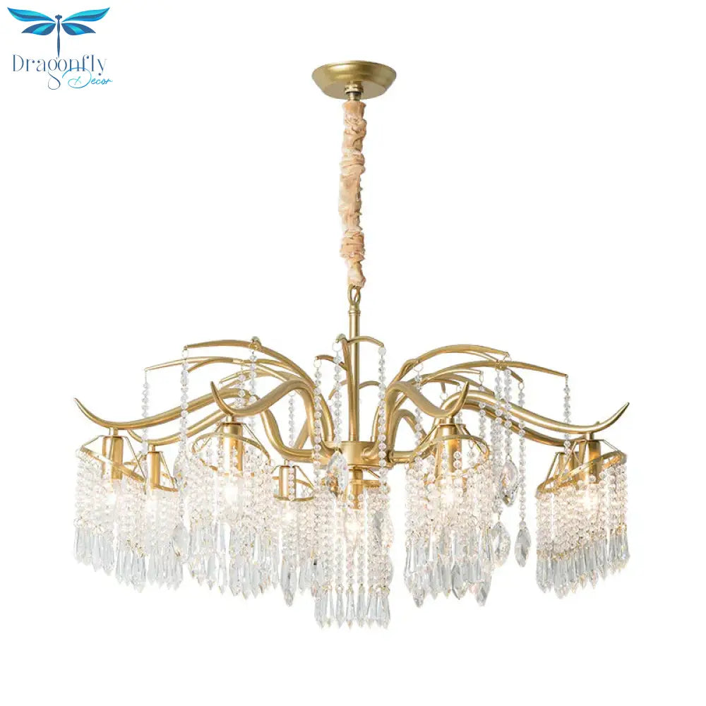 Gold 4/7/9 Lights Chandelier Lighting Fixture Simple Crystal Round Suspension Lamp For Living Room