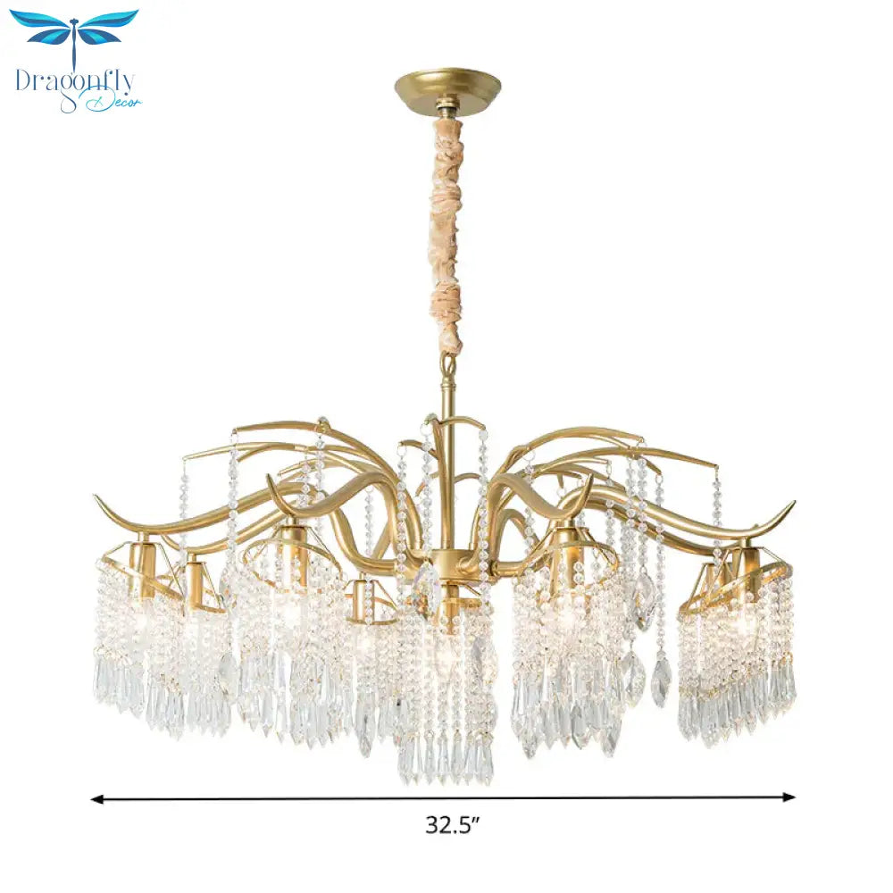 Gold 4/7/9 Lights Chandelier Lighting Fixture Simple Crystal Round Suspension Lamp For Living Room
