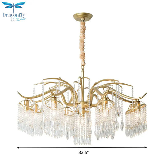 Gold 4/7/9 Lights Chandelier Lighting Fixture Simple Crystal Round Suspension Lamp For Living Room