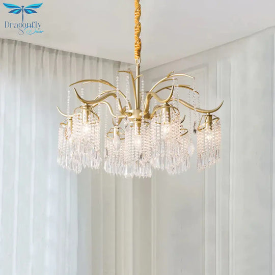 Gold 4/7/9 Lights Chandelier Lighting Fixture Simple Crystal Round Suspension Lamp For Living Room