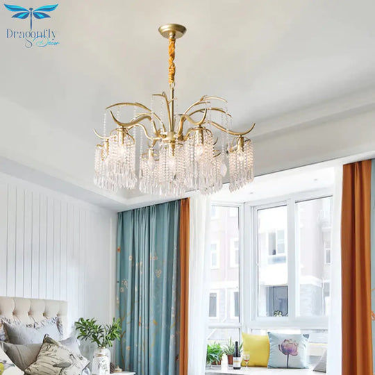 Gold 4/7/9 Lights Chandelier Lighting Fixture Simple Crystal Round Suspension Lamp For Living Room