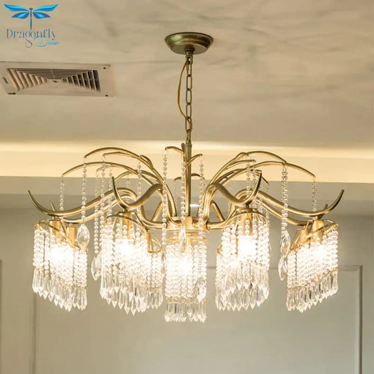 Gold 4/7/9 Lights Chandelier Lighting Fixture Simple Crystal Round Suspension Lamp For Living Room