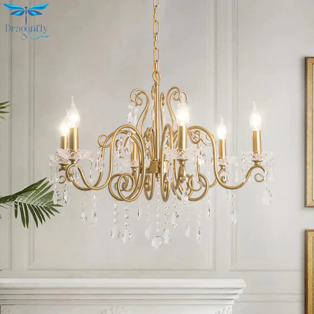 Gold 6 Lights Chandelier Lighting Fixture Lodge Crystal Candelabra Suspension Pendant
