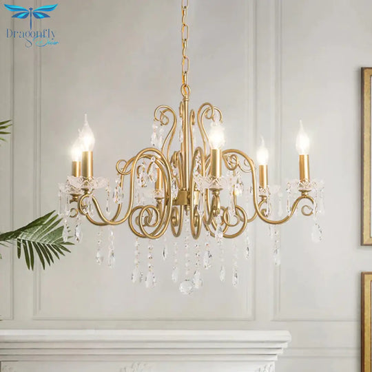 Gold 6 Lights Chandelier Lighting Fixture Lodge Crystal Candelabra Suspension Pendant