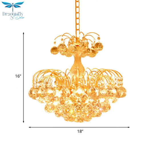 Gold 6 Lights Hanging Chandelier Classic Crystal Prisms Fountain Pendulum Light For Dining Room