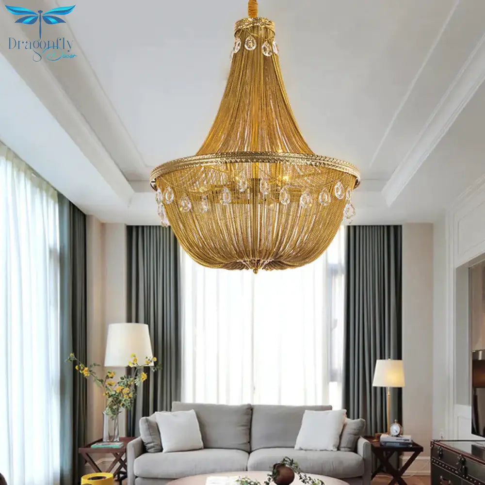 Gold 8 Lights Chandelier Pendant Light Countryside Metal Chain Suspension Lamp For Living Room