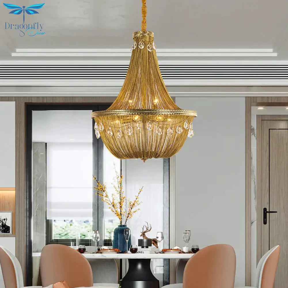 Gold 8 Lights Chandelier Pendant Light Countryside Metal Chain Suspension Lamp For Living Room