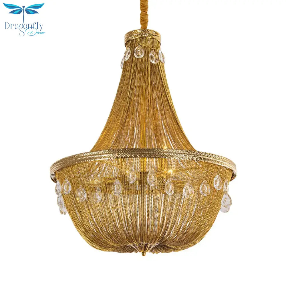 Gold 8 Lights Chandelier Pendant Light Countryside Metal Chain Suspension Lamp For Living Room