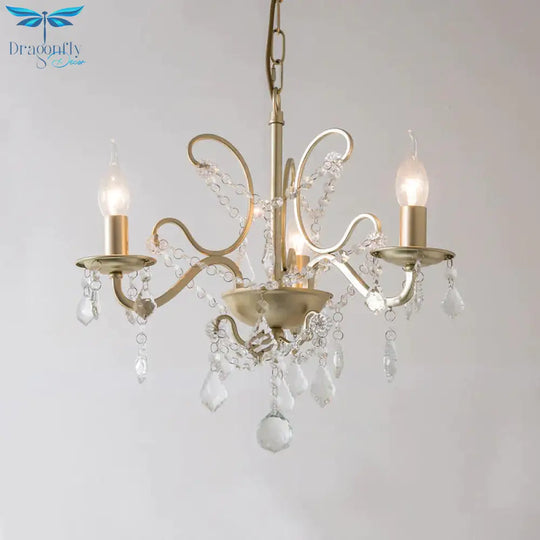 Gold Armed Chandelier Lighting Traditionary 3 Heads Metal Pendant Light Fixture For Dining Room
