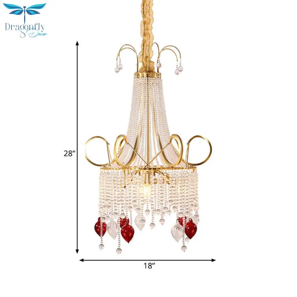 Gold Beaded Chandelier Pendant Light Rural Crystal 4 Lights Living Room Ceiling Hang Fixture