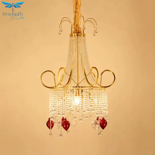 Gold Beaded Chandelier Pendant Light Rural Crystal 4 Lights Living Room Ceiling Hang Fixture