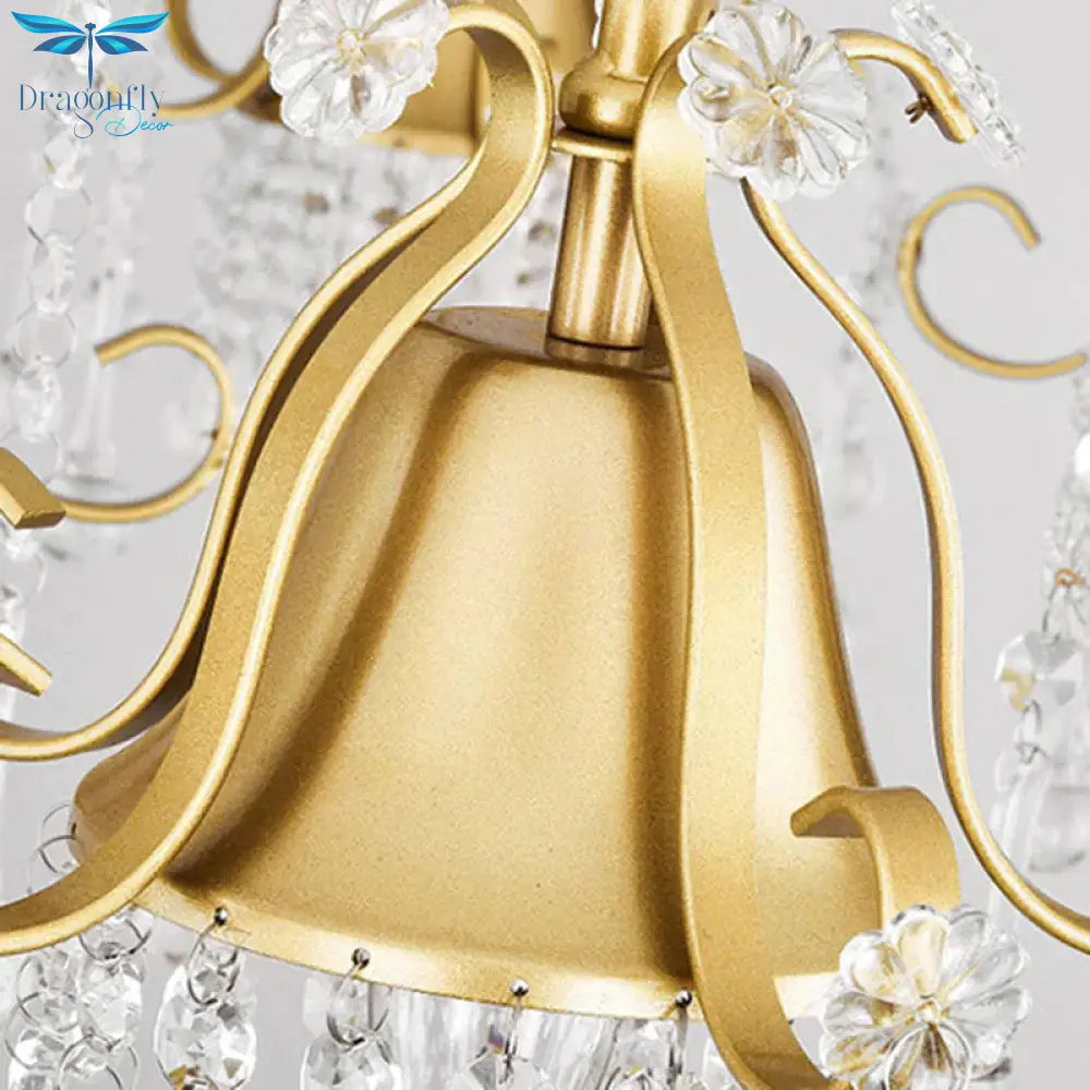 Gold Bell Chandelier Minimalist 7/9 Lights Crystal Beaded Strand Hanging Lamp Kit For Living Room