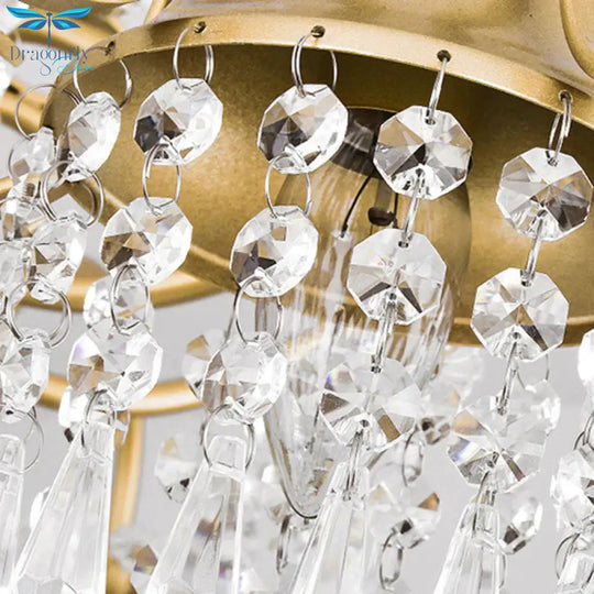 Gold Bell Chandelier Minimalist 7/9 Lights Crystal Beaded Strand Hanging Lamp Kit For Living Room