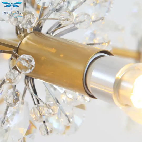 Gold Blossom Hanging Light Kit Postmodern 7 Heads Crystal Chandelier Pendant