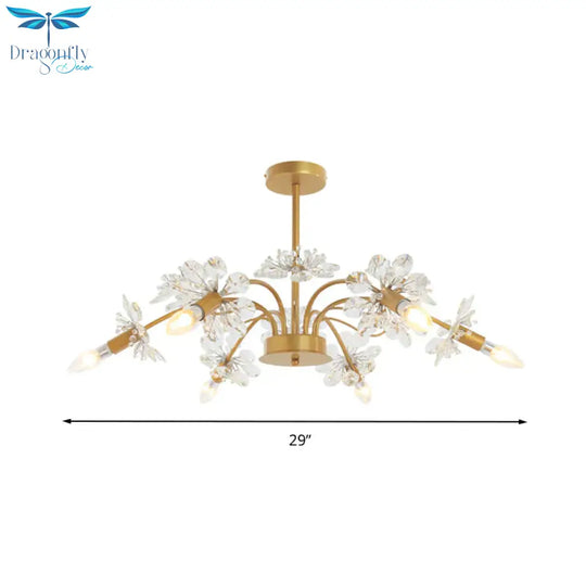 Gold Blossom Hanging Light Kit Postmodern 7 Heads Crystal Chandelier Pendant