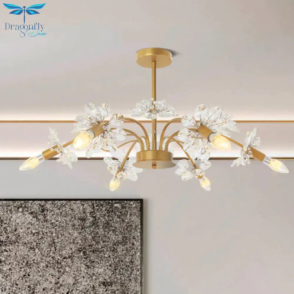 Gold Blossom Hanging Light Kit Postmodern 7 Heads Crystal Chandelier Pendant