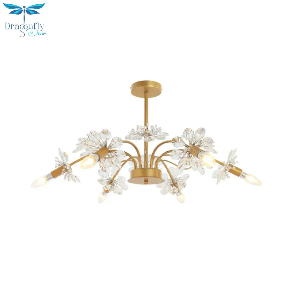 Gold Blossom Hanging Light Kit Postmodern 7 Heads Crystal Chandelier Pendant
