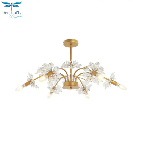 Gold Blossom Hanging Light Kit Postmodern 7 Heads Crystal Chandelier Pendant