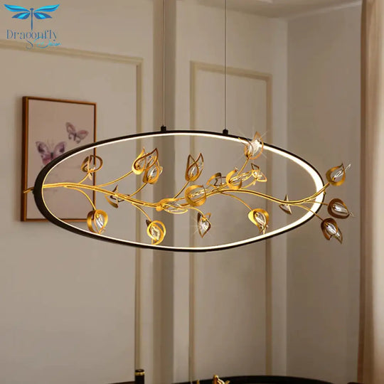 Gold Branch Pendant Ceiling Light Modernism Leaf Crystal Led Chandelier Lighting
