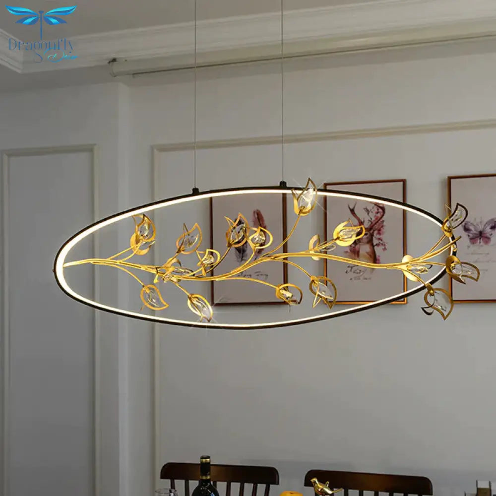 Gold Branch Pendant Ceiling Light Modernism Leaf Crystal Led Chandelier Lighting