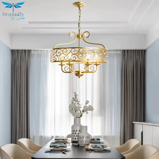 Gold Candelabra Chandelier Light Fixture Postmodern Metal 6 Heads Dining Room Hanging Lamp