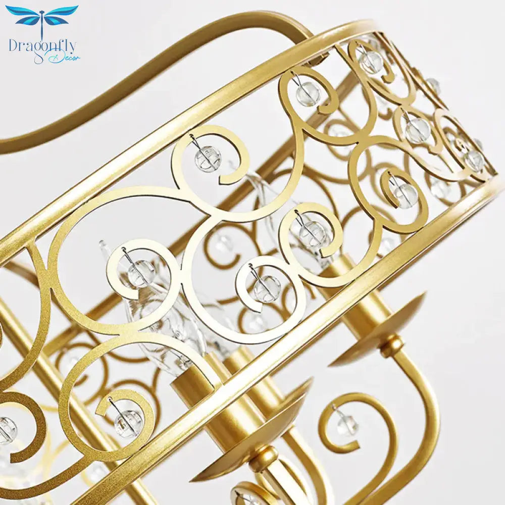 Gold Candelabra Chandelier Light Fixture Postmodern Metal 6 Heads Dining Room Hanging Lamp