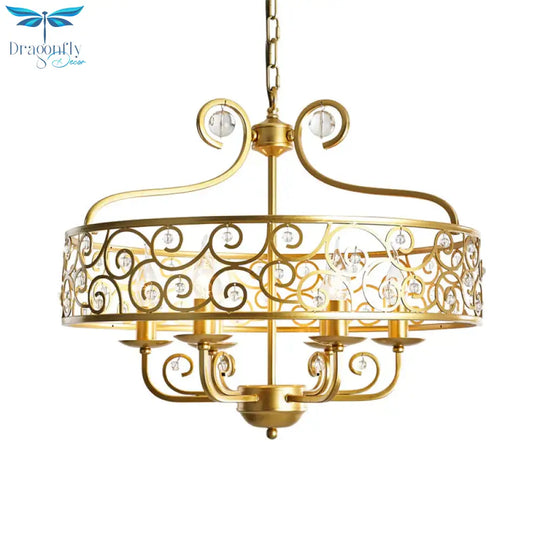 Gold Candelabra Chandelier Light Fixture Postmodern Metal 6 Heads Dining Room Hanging Lamp