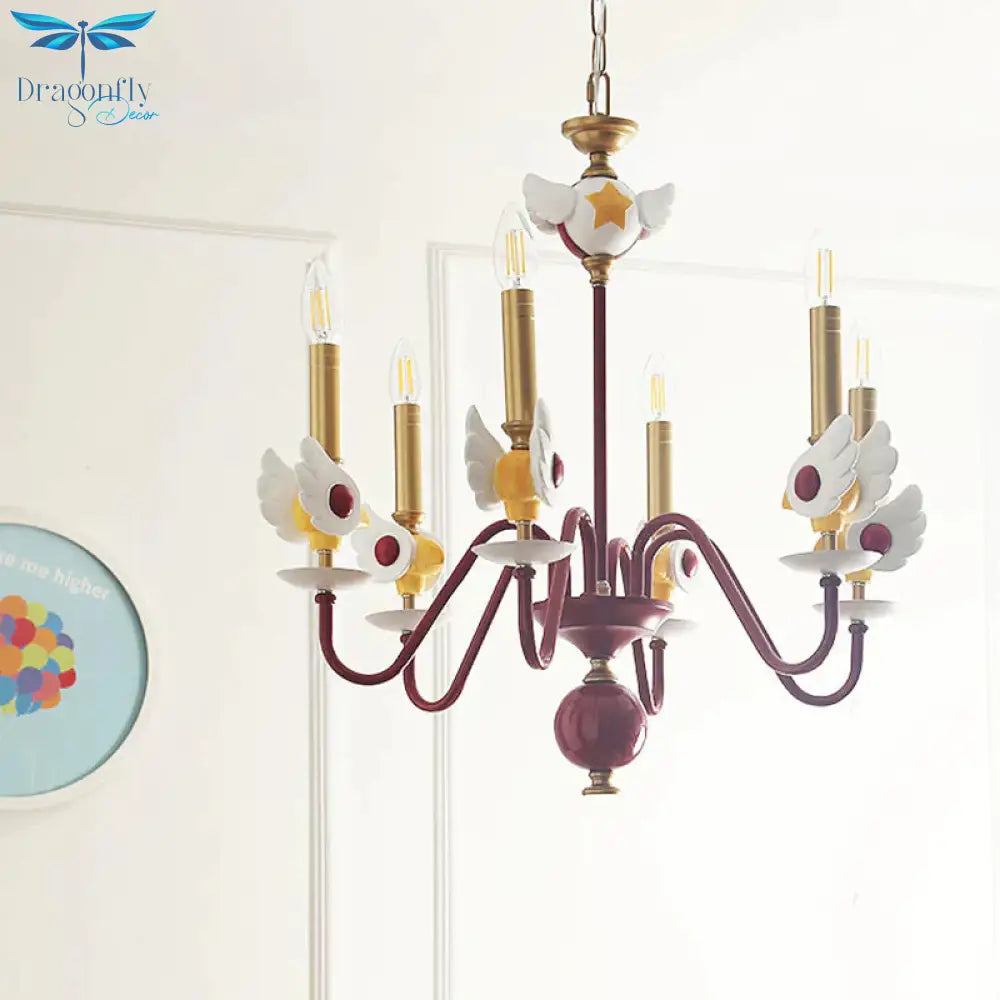 Gold Candelabra Chandelier Light Kids 6 Lights Metal Hanging Ceiling For Bedroom