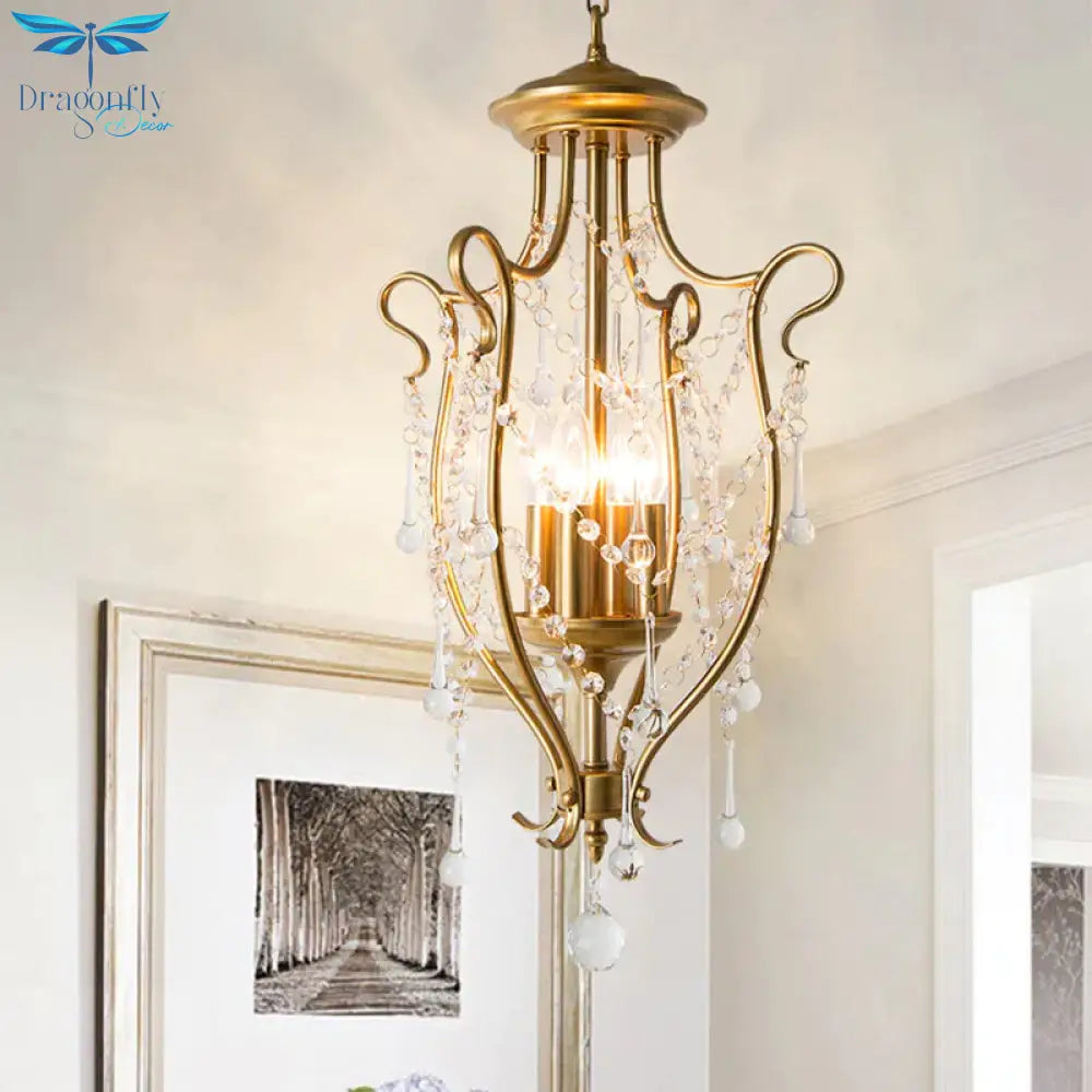Gold Candle Chandelier Light Fixture Countryside 4 Lights Living Room Hanging Lamp Kit