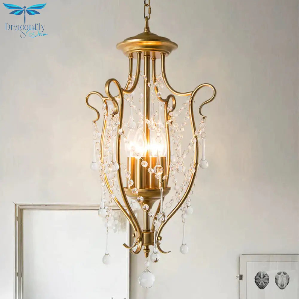 Gold Candle Chandelier Light Fixture Countryside 4 Lights Living Room Hanging Lamp Kit