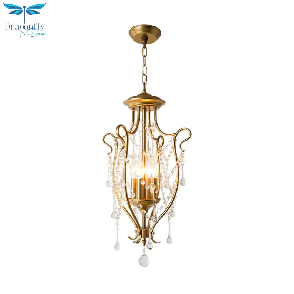 Gold Candle Chandelier Light Fixture Countryside 4 Lights Living Room Hanging Lamp Kit