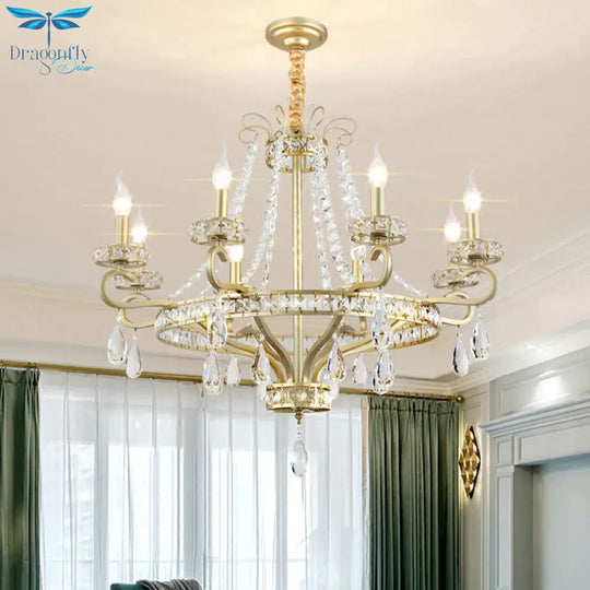 Gold Candle Chandelier Light Fixture Traditional Crystal Drop 5/8 Lights Living Room Hanging Lamp