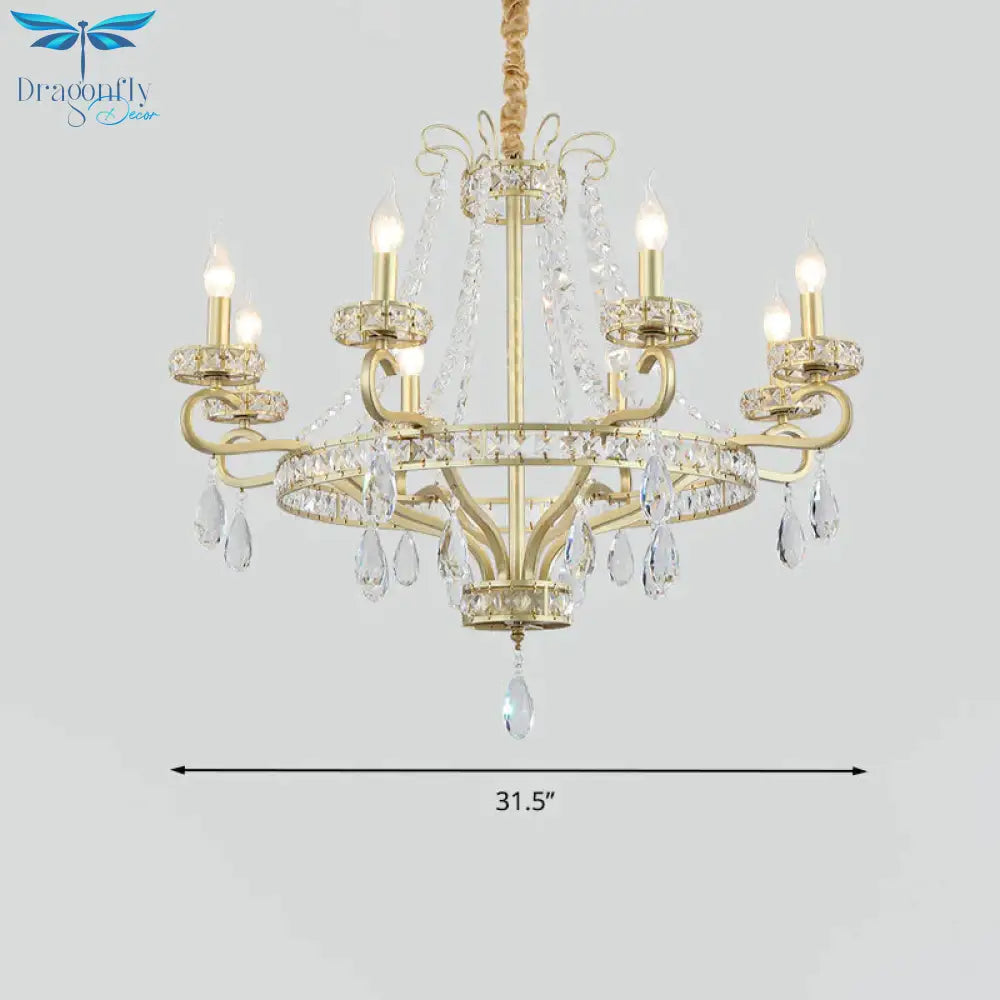 Gold Candle Chandelier Light Fixture Traditional Crystal Drop 5/8 Lights Living Room Hanging Lamp