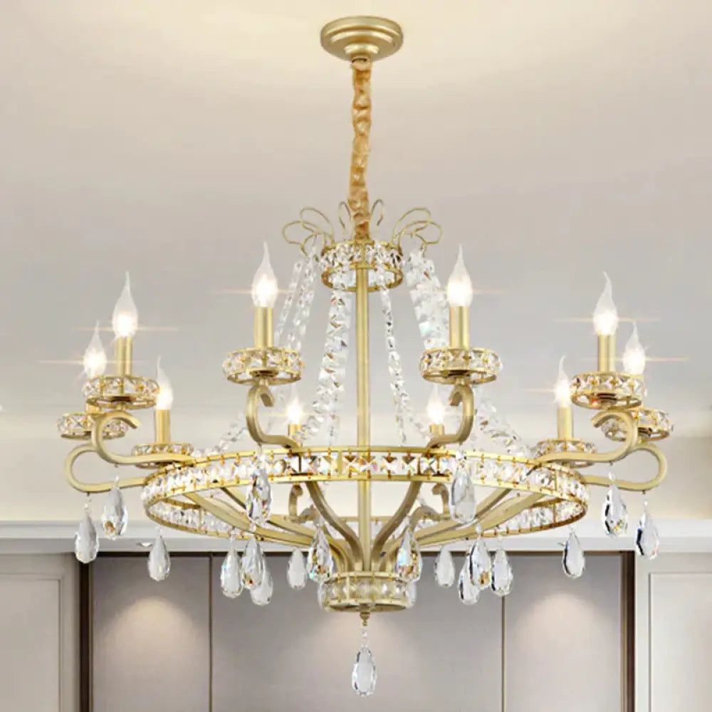 Gold Candle Chandelier Light Fixture Traditional Crystal Drop 5/8 Lights Living Room Hanging Lamp