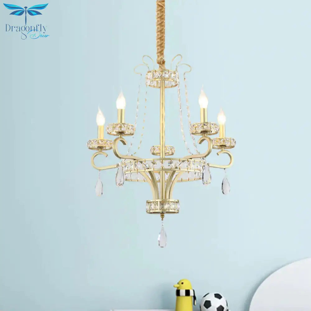 Gold Candle Chandelier Light Fixture Traditional Crystal Drop 5/8 Lights Living Room Hanging Lamp