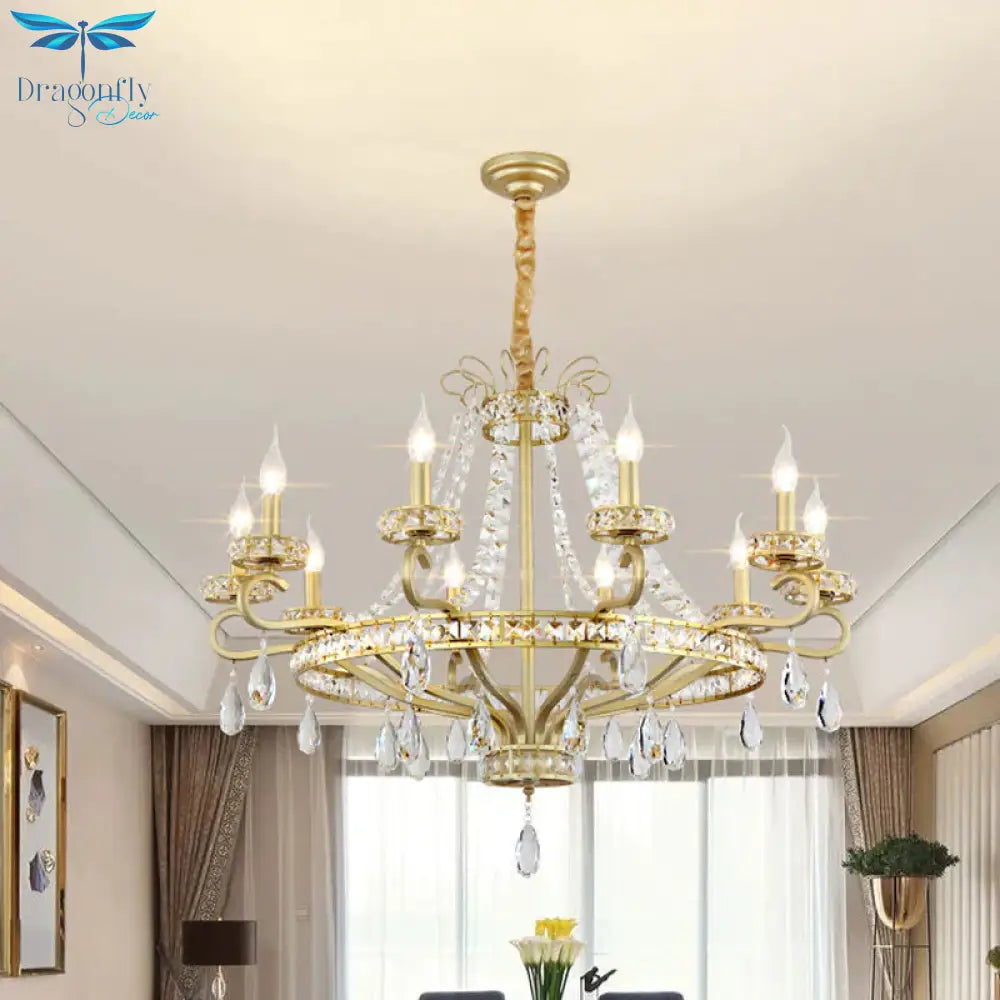 Gold Candle Chandelier Light Fixture Traditional Crystal Drop 5/8 Lights Living Room Hanging Lamp