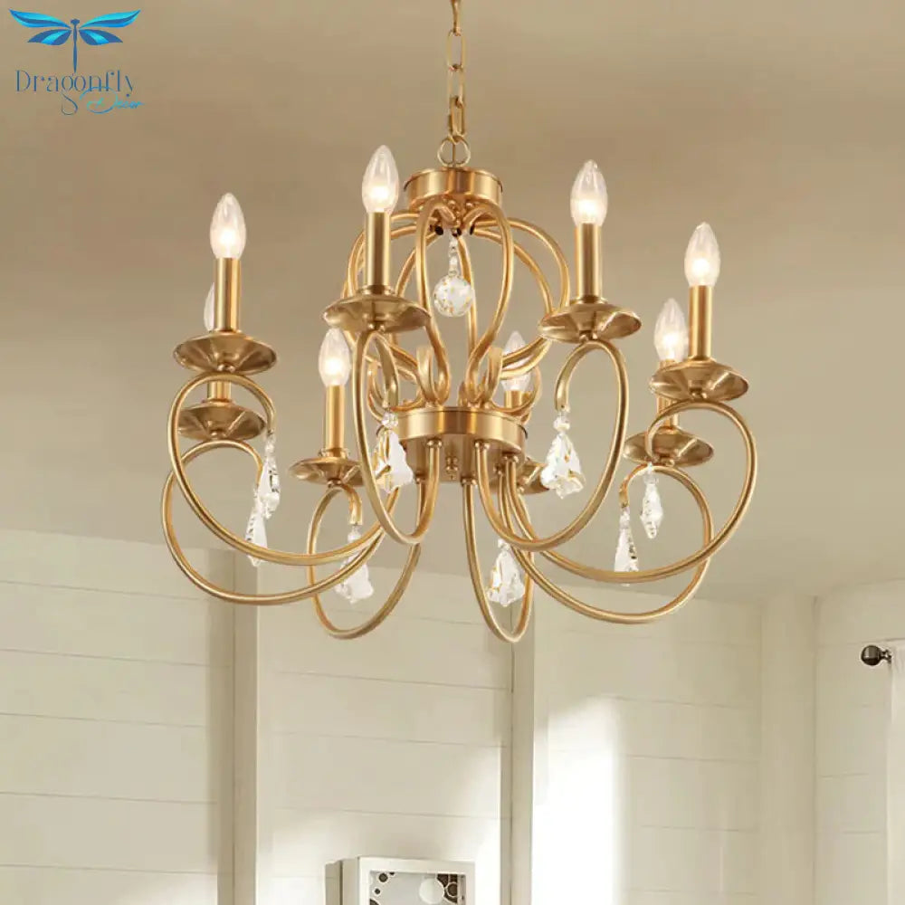 Gold Candle Chandelier Lighting Nordic Metal 6/8 Bulbs Hanging Ceiling Light With Curved Arm