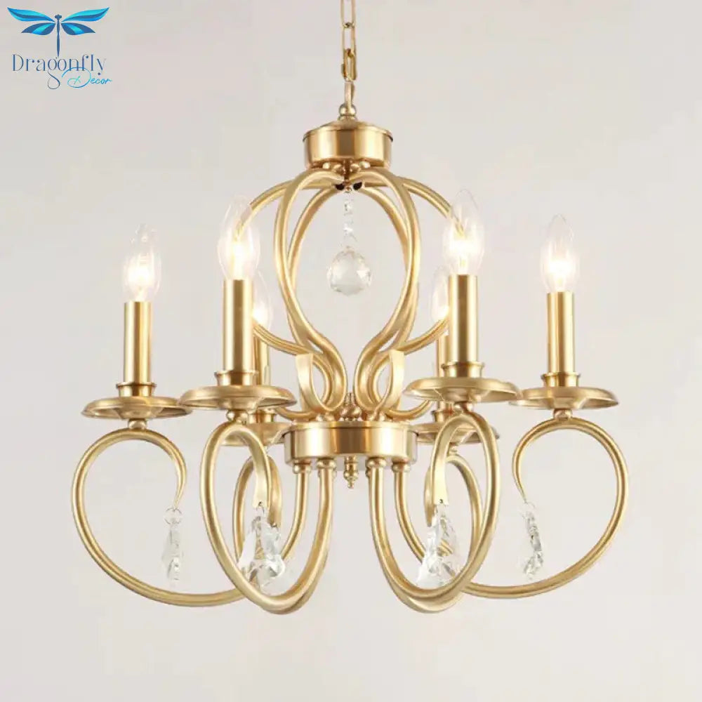 Gold Candle Chandelier Lighting Nordic Metal 6/8 Bulbs Hanging Ceiling Light With Curved Arm