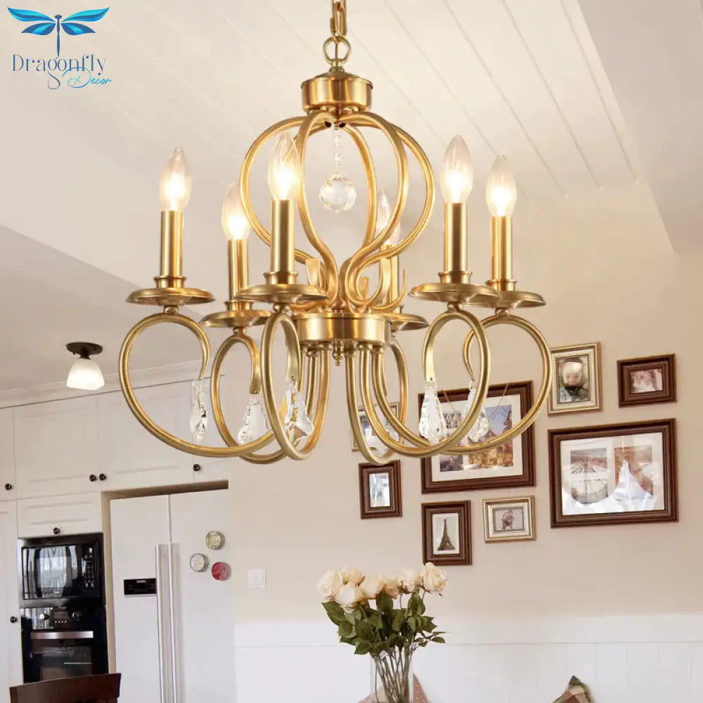 Gold Candle Chandelier Lighting Nordic Metal 6/8 Bulbs Hanging Ceiling Light With Curved Arm