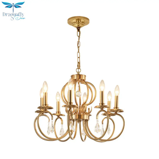 Gold Candle Chandelier Lighting Nordic Metal 6/8 Bulbs Hanging Ceiling Light With Curved Arm