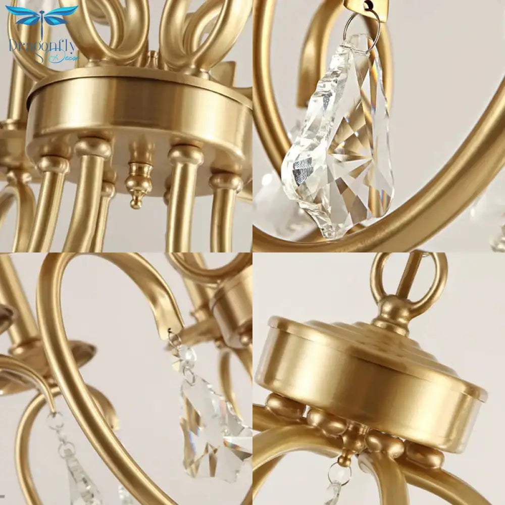 Gold Candle Chandelier Lighting Nordic Metal 6/8 Bulbs Hanging Ceiling Light With Curved Arm